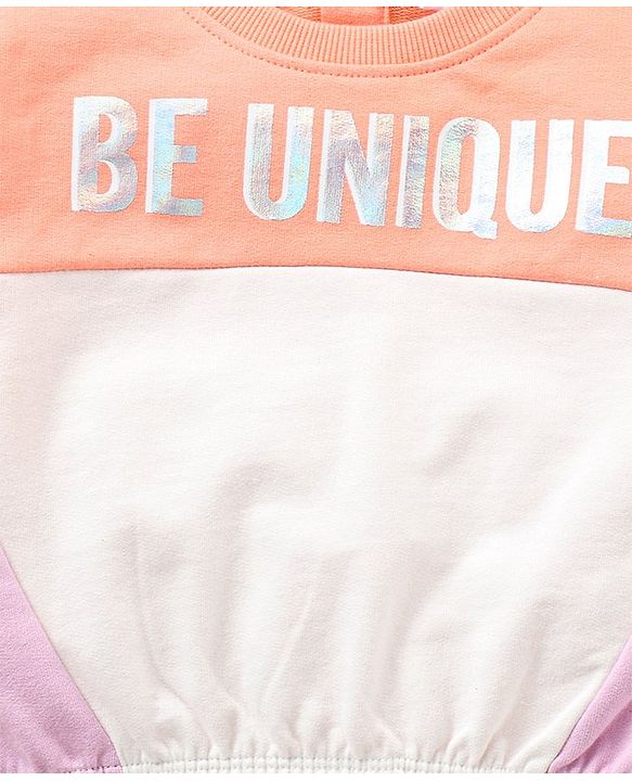 Babyhug 100% Cotton T-Shirt And Lounge Pant Text Print - White Peach Lilac