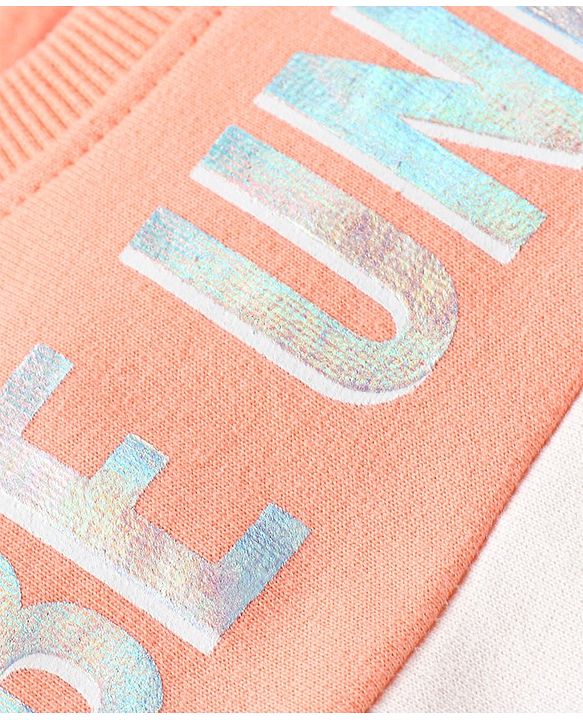 Babyhug 100% Cotton T-Shirt And Lounge Pant Text Print - White Peach Lilac