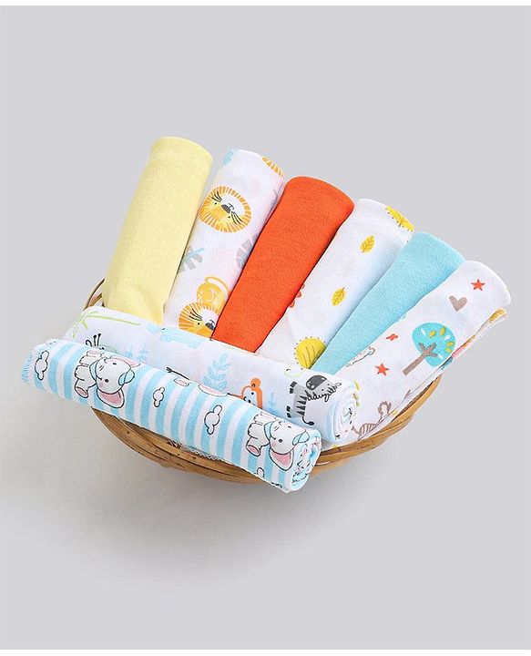 Babyhug 100% Cotton Wash Cloth Pack of 8 - Multicolor