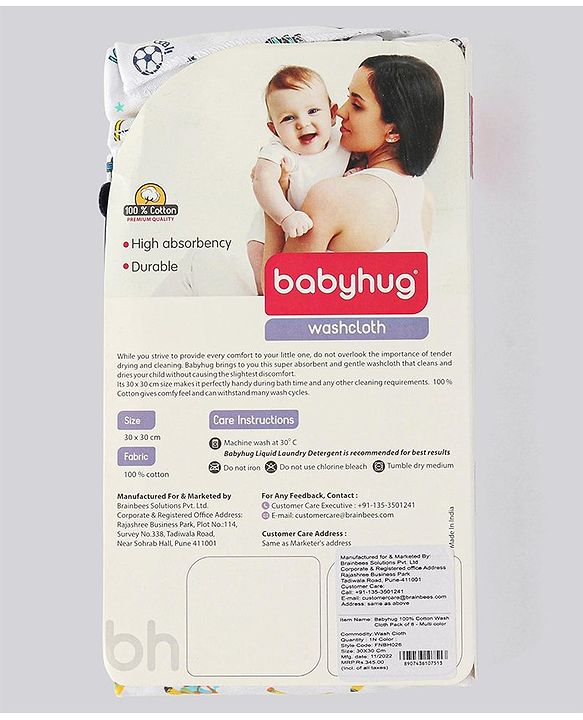 Babyhug 100% Cotton Wash Cloth Pack of 8 - Multicolor