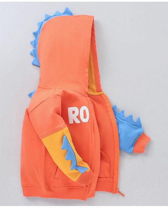 Babyhug Full Sleeves Winter Wear Dino Fin Hooded Sweatshirt - Orange