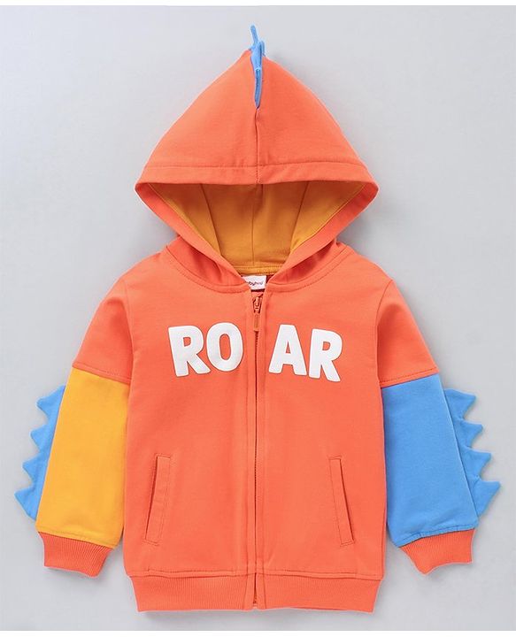 Babyhug Full Sleeves Winter Wear Dino Fin Hooded Sweatshirt - Orange