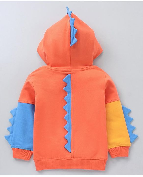 Babyhug Full Sleeves Winter Wear Dino Fin Hooded Sweatshirt - Orange
