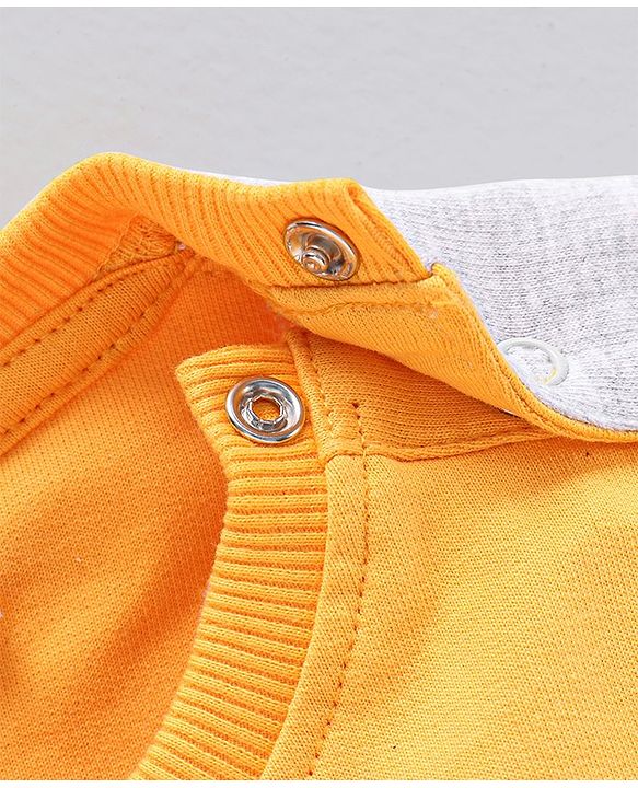 Babyhug Full Sleeves Winter Wear T-Shirt with Dino Print & Interactive Applique - Yellow