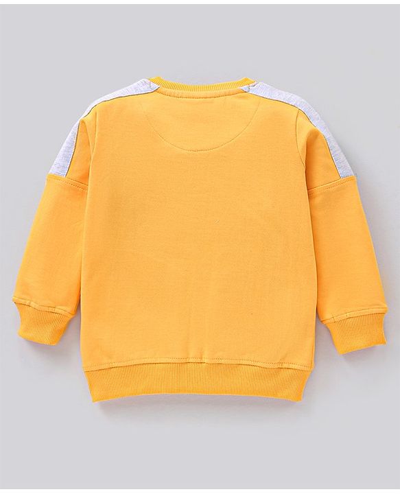 Babyhug Full Sleeves Winter Wear T-Shirt with Dino Print & Interactive Applique - Yellow