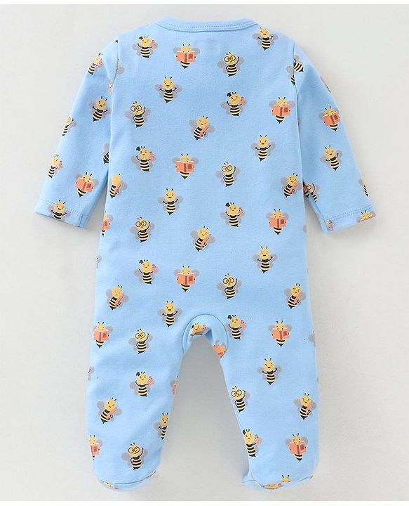 Babyhug Cotton Full Sleeves Sleep Suit Bee Print Pack of 2 - Blue Green