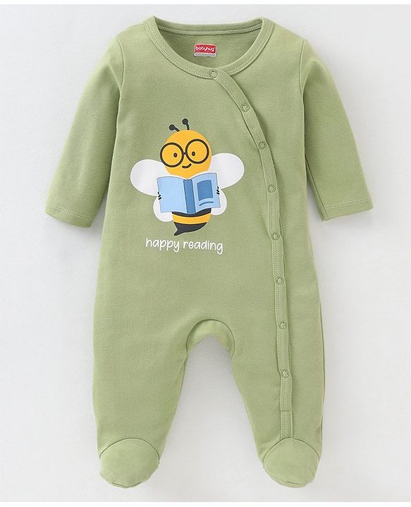 Babyhug Cotton Full Sleeves Sleep Suit Bee Print Pack of 2 - Blue Green