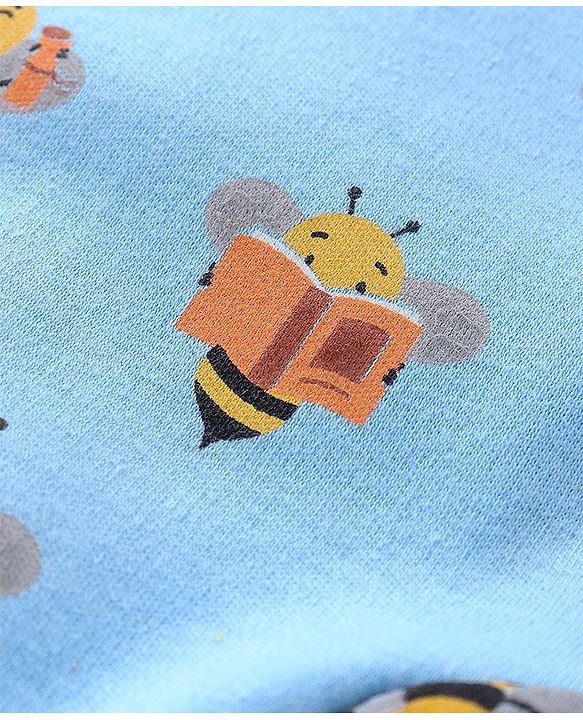 Babyhug Cotton Full Sleeves Sleep Suit Bee Print Pack of 2 - Blue Green