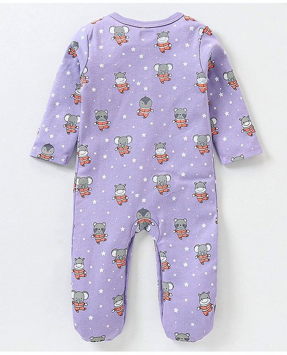 Babyhug Full Sleeves Sleep Suit Striped and Elephant Print Pack of 2 - Orange & Purple