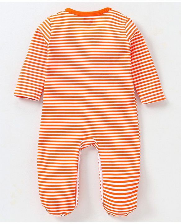 Babyhug Full Sleeves Sleep Suit Striped and Elephant Print Pack of 2 - Orange & Purple