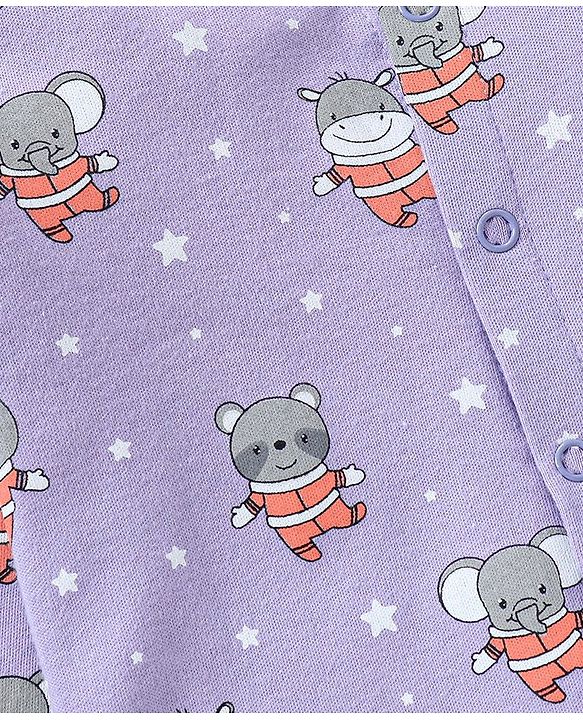 Babyhug Full Sleeves Sleep Suit Striped and Elephant Print Pack of 2 - Orange & Purple