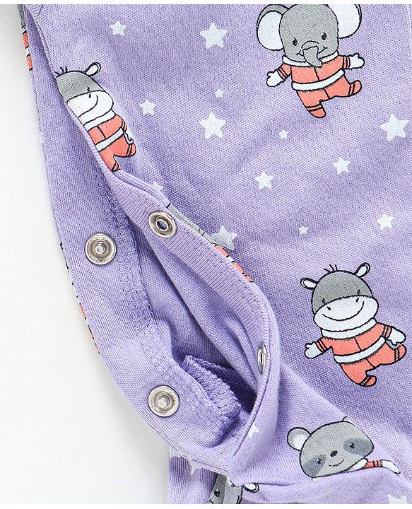 Babyhug Full Sleeves Sleep Suit Striped and Elephant Print Pack of 2 - Orange & Purple