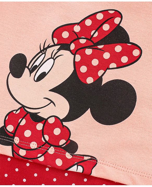 Babyhug 100% Cotton Frill Sleeves Romper Dot & Minnie Mouse Print- Red