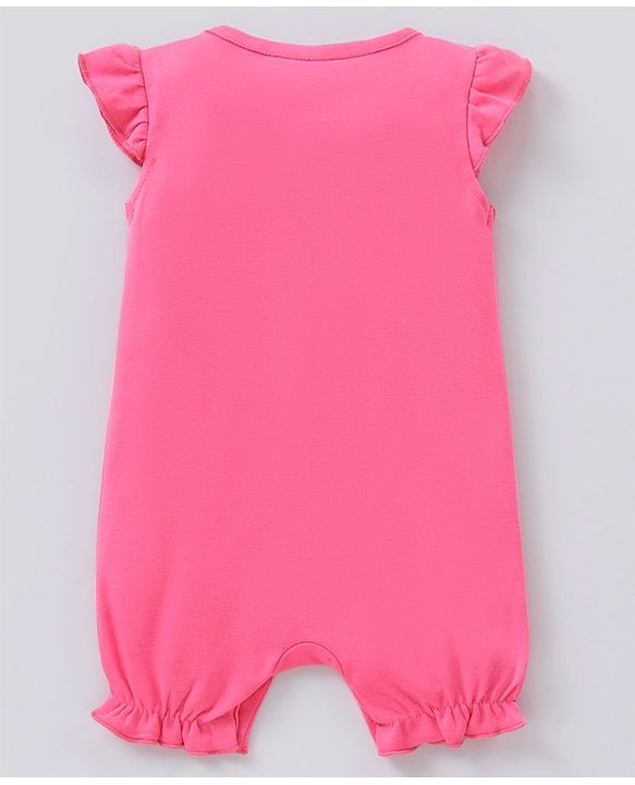 Babyhug 100% Cotton Flutter Sleeves Minnie Mouse Print Romper - Pink