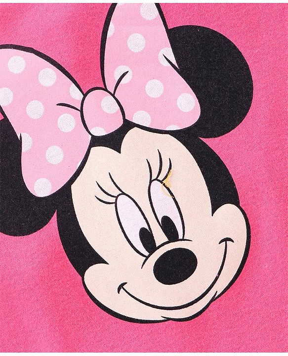 Babyhug 100% Cotton Flutter Sleeves Minnie Mouse Print Romper - Pink