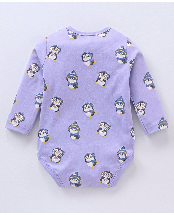 Babyhug 100% Cotton Full Sleeves Onesies Penguin Print - Purple