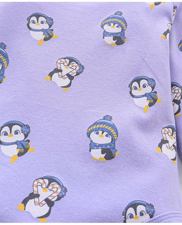 Babyhug 100% Cotton Full Sleeves Onesies Penguin Print - Purple