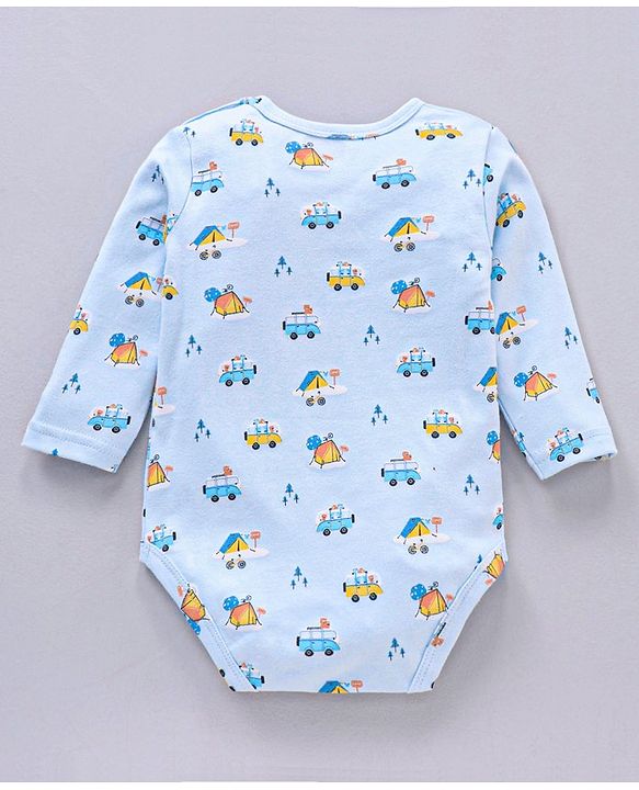 Babyhug 100% Cotton Full Sleeves Onesies Car Print - Blue