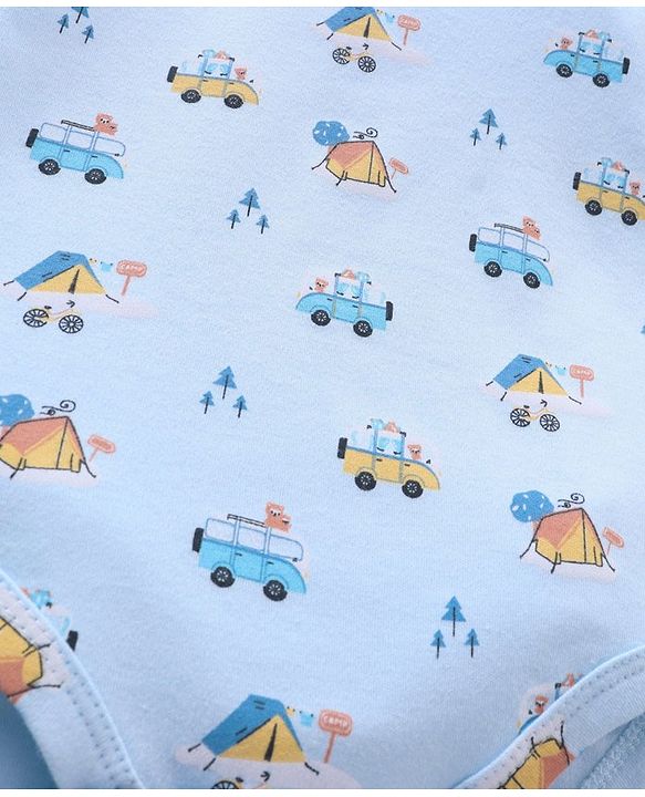 Babyhug 100% Cotton Full Sleeves Onesies Car Print - Blue