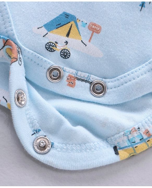 Babyhug 100% Cotton Full Sleeves Onesies Car Print - Blue