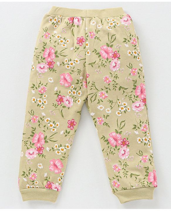 Babyhug Cotton Knit Full Sleeves Top and Lounge Pant Floral Print - Grey