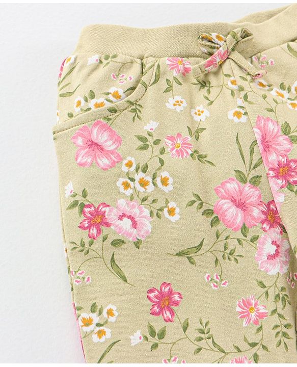 Babyhug Cotton Knit Full Sleeves Top and Lounge Pant Floral Print - Grey