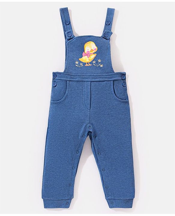 Babyhug 100% Cotton Full Sleeves T-Shirt With Dungaree Floral Print - Pink & Indigo