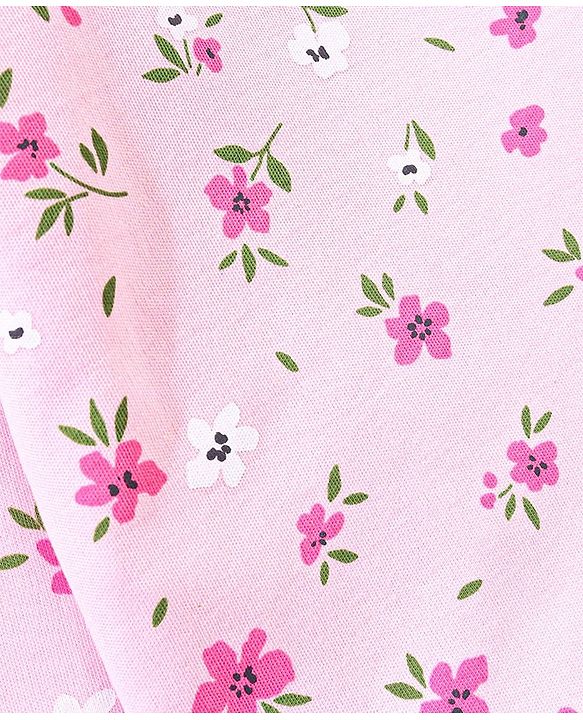Babyhug 100% Cotton Full Sleeves T-Shirt With Dungaree Floral Print - Pink & Indigo