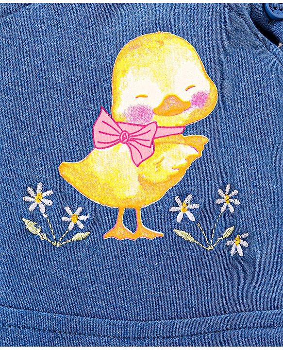 Babyhug 100% Cotton Full Sleeves T-Shirt With Dungaree Floral Print - Pink & Indigo