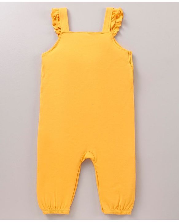 Babyhug 100'% Cotton Full Sleeves Dungaree Style Romper With Inner Tee Floral Print - Blue Yellow