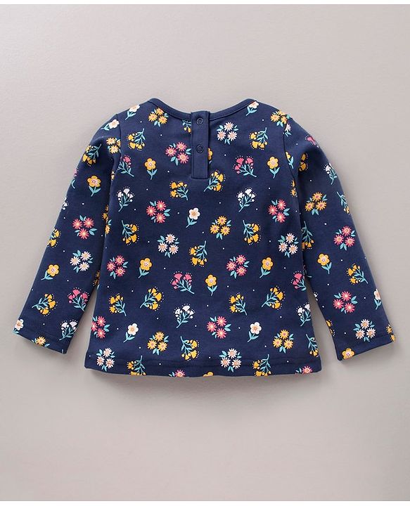 Babyhug 100'% Cotton Full Sleeves Dungaree Style Romper With Inner Tee Floral Print - Blue Yellow