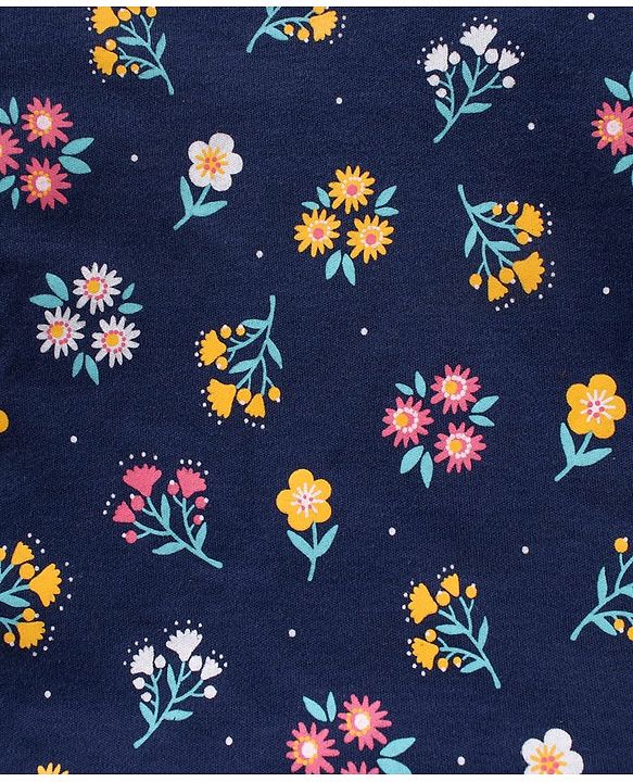 Babyhug 100'% Cotton Full Sleeves Dungaree Style Romper With Inner Tee Floral Print - Blue Yellow