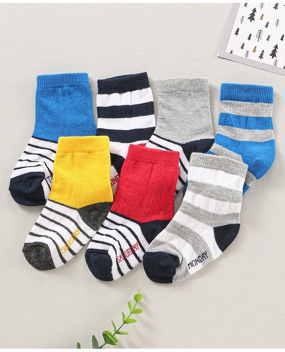 Cute Walk by Babyhug Ankle Length Antibacterial Socks Pack Of 7 Striped Design - Multicolour