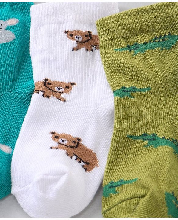 Cute Walk by Babyhug Anti Bacterial Ankle Length Non Terry Socks Animal Print Pack of 5 Pair - Multicolour