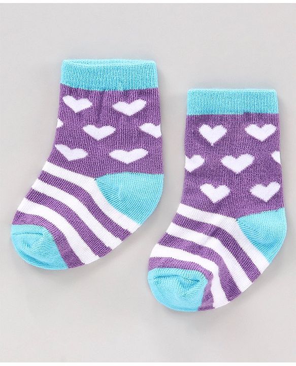Cute Walk by Babyhug Anti Bacterial Ankle Length Striped Socks Heart Design Pack of 3 - Multicolor