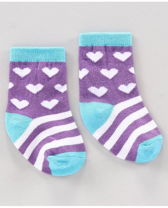 Cute Walk by Babyhug Anti Bacterial Ankle Length Striped Socks Heart Design Pack of 3 - Multicolor