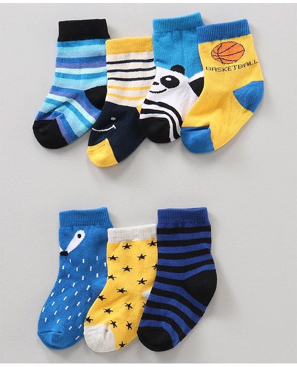 Cute Walk by Babyhug Ankle Length Antibacterial Socks Stripes Print Pack Of 7 - Multicolor