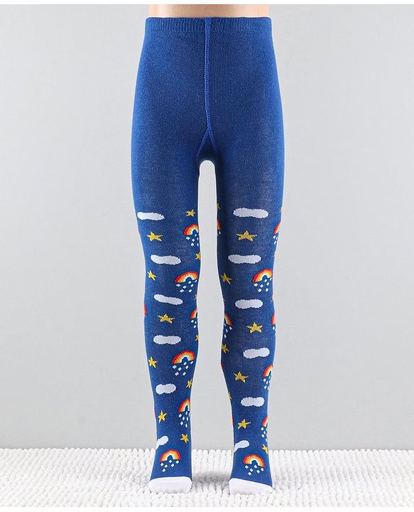 Cute Walk by Babyhug Anti-Bacterial Footed Tights Raibow & Stars Design - Blue