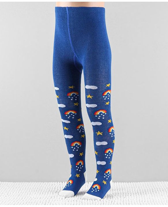 Cute Walk by Babyhug Anti-Bacterial Footed Tights Raibow & Stars Design - Blue