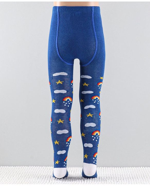 Cute Walk by Babyhug Anti-Bacterial Footed Tights Raibow & Stars Design - Blue