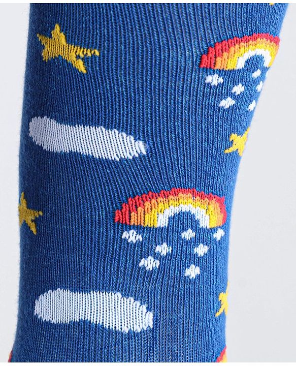 Cute Walk by Babyhug Anti-Bacterial Footed Tights Raibow & Stars Design - Blue