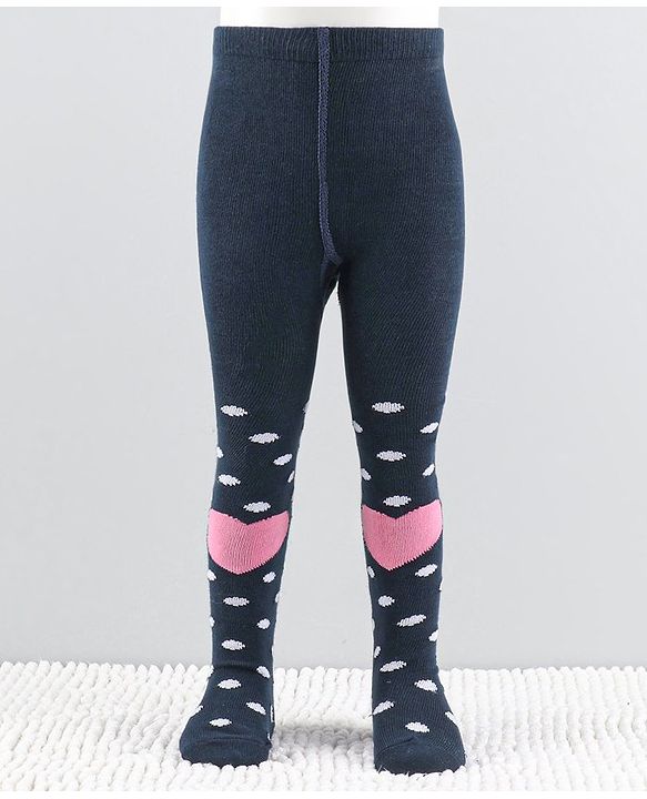 Cutewalk by Babyhug Anti-Bacterial Tights Polka Dots & Hearts Design - Navy