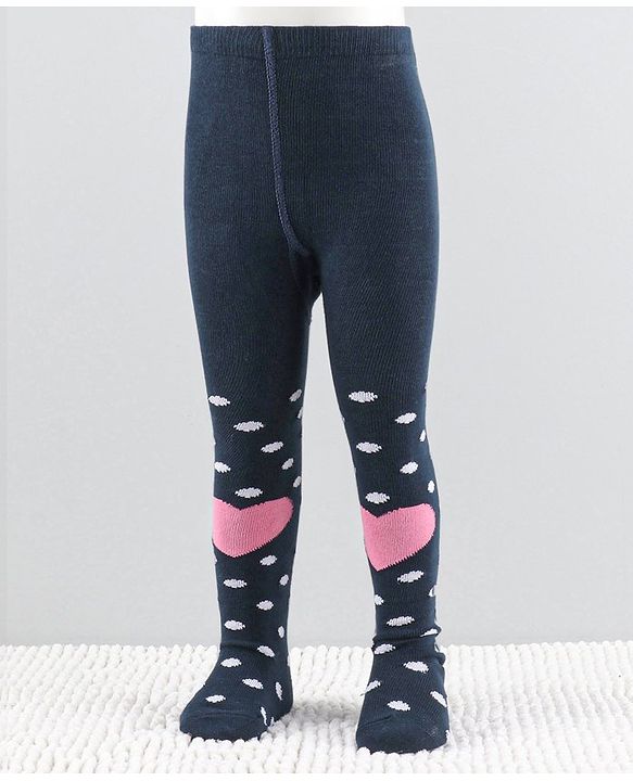 Cutewalk by Babyhug Anti-Bacterial Tights Polka Dots & Hearts Design - Navy