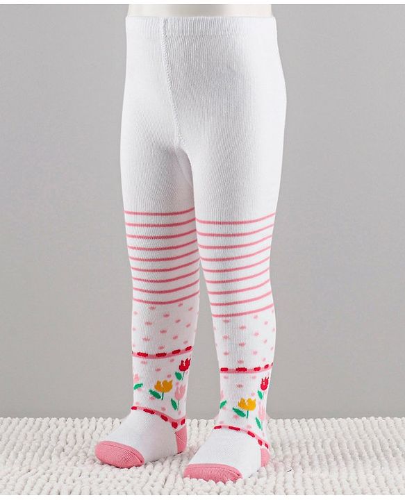 Cutewalk by Babyhug Anti-Bacterial Tights Striped - White