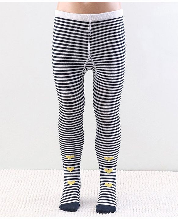 Cutewalk by Babyhug Anti Bacterial Tights Stripes & Heart Design - Multicolor