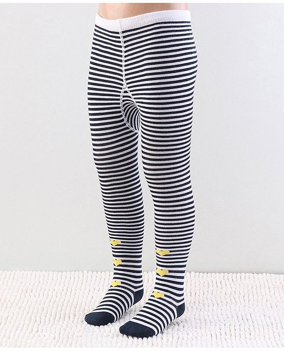 Cutewalk by Babyhug Anti Bacterial Tights Stripes & Heart Design - Multicolor