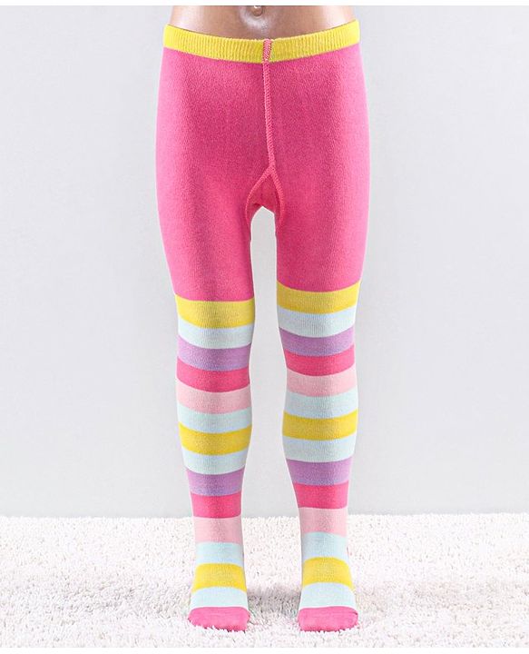 Cutewalk by Babyhug Anti Bacterial Footed Tights Striped Pack Of 2 - Pink
