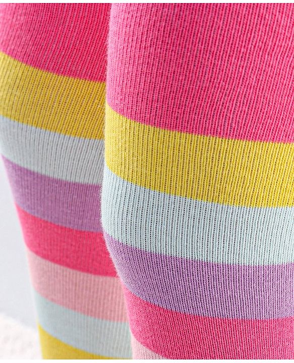 Cutewalk by Babyhug Anti Bacterial Footed Tights Striped Pack Of 2 - Pink