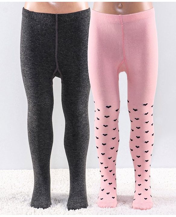 Cutewalk by Babyhug Anti Bacterial Footed Tights Heart Design Pack Of 2 - Pink & Black
