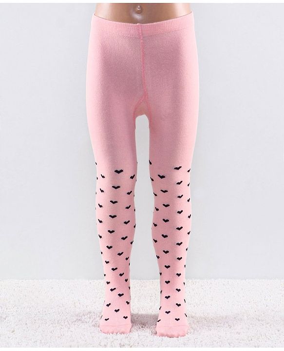 Cutewalk by Babyhug Anti Bacterial Footed Tights Heart Design Pack Of 2 - Pink & Black